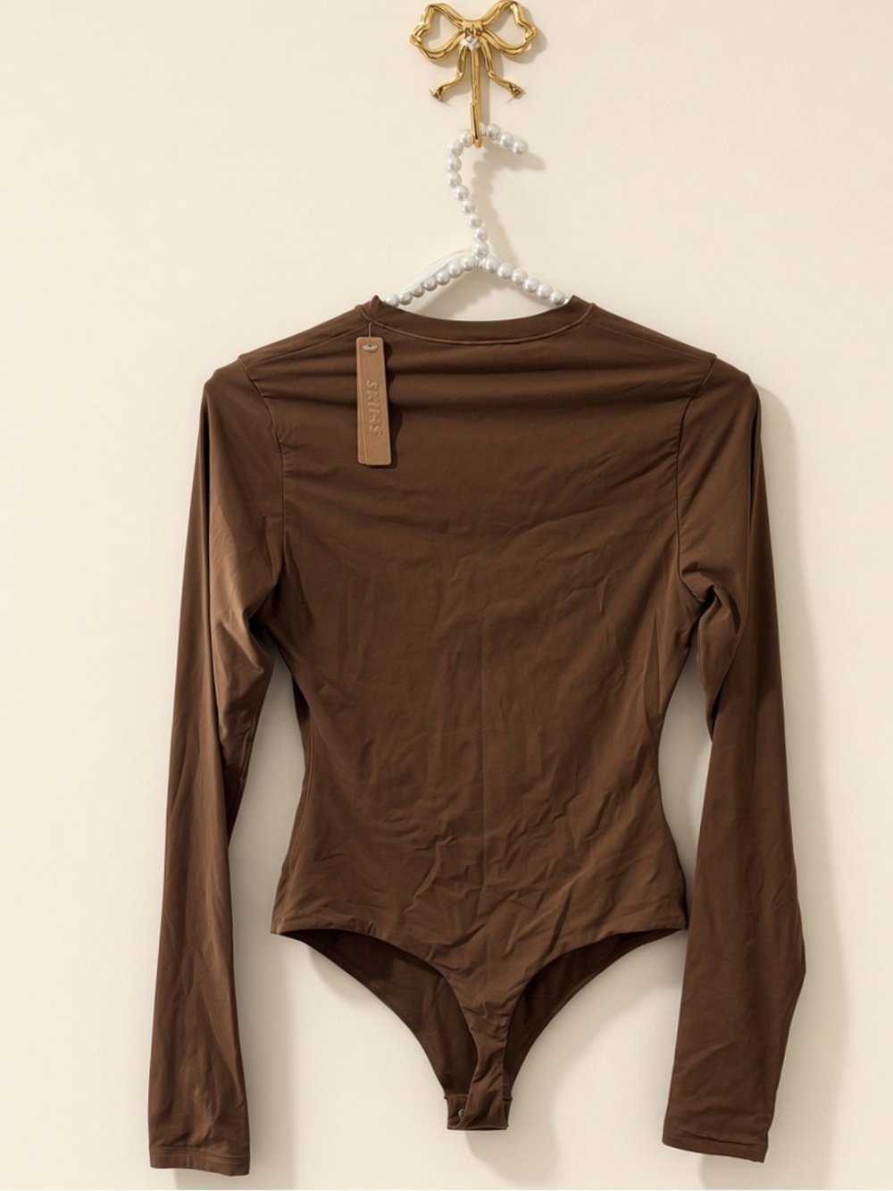 🤎 SKIMS Fits Everybody Long Sleeve Crew Neck Bodysuit | Jasper | Sz M | NWT 🏷️